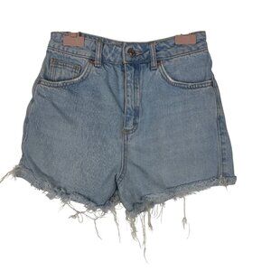 Topshop Moto 2 Distressed Denim Shorts Cutoff Frayed Hem 100% Cotton